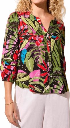 Tribal 3/4 Slv Btn Frt Boulse W/ Pleats In Loden