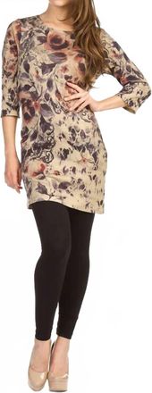 Papillon Watercolor Floral Print 3/4 Sleeve Sweater Dress In Beige