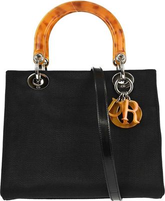 Dior Lady Dior Straw Black Nylon Handbag (Pre-Owned)