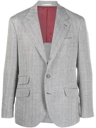 Brunello Cucinelli single breasted herringbone blazer - men - Silk/Linen/Flax/Cupro/Wool - 50 - White