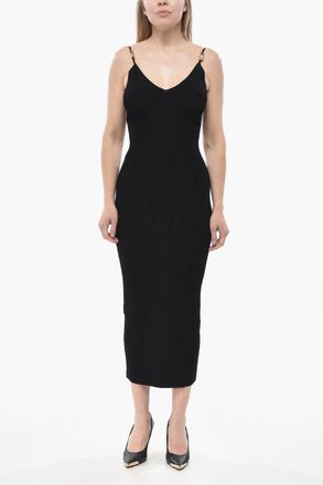 Versace Slip Dress in Maglia con Spalline Gioiello Versace