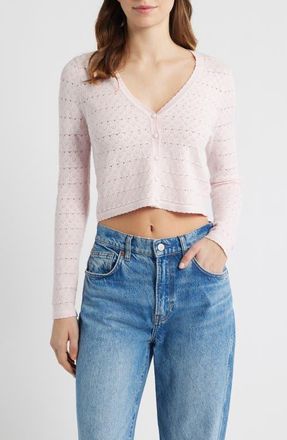 All in Favor Pointelle V-Neck Crop Cardigan in Light Pink at Nordstrom, Size X-Small