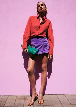 Mango Camicia popeline tasca rosso - Donna - S - MANGO