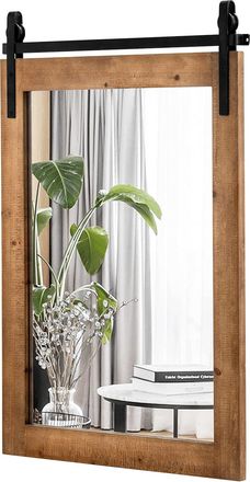 Costway Costway - Espejo De Pared Estilo Farmhouse, Espejo Con Marco De Madera Y Soporte De Metal, 76 X 56 Cm Rect&aacute;ngulo R&uacute;stico Y Decorativo Para El Pasillo,