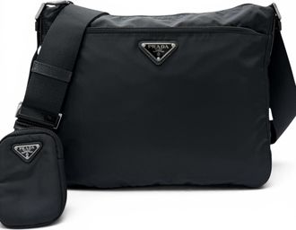 Prada Black Nylon Leather Pouch Shoulder Bag (Pre-Owned)