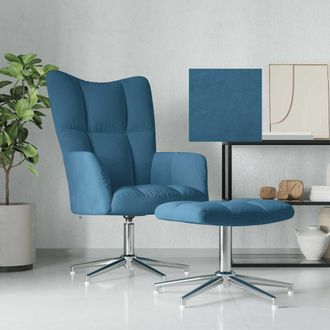 vidaXL Sill&oacute;n De Relax Con Taburete Terciopelo Azul Vidaxl
