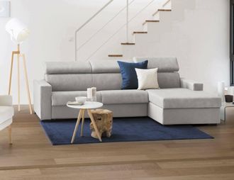 Dmora Sof&aacute; Fijo Dioanno, Sof&aacute; De Esquina, 100% Made In Italy, Sof&aacute; De Sal&oacute;n Con Chaise Longue, En Tela Acolchada - Pen&iacute;nsula Contenedor Derecho, Con Reposab