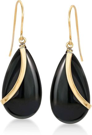 Ross-Simons Pear-Shaped Black Onyx Drop Earrings in 14kt Yellow Gold