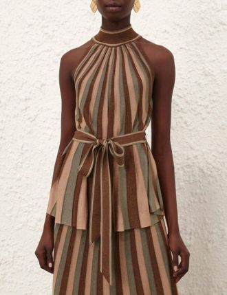 Zimmermann Hypnotic Halter Top In Metallic Green Stripe