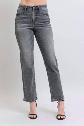 Judy Blue Rhinestone Detail Straight Jeans In Grey