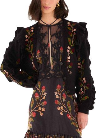 Farm Rio Farm Rio Berry Embroidery Knit Wool & Alpaca-Blend Cardigan