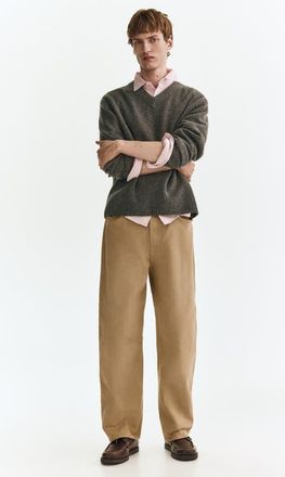 H&M Relaxed Fit Trousers in Beige at Nordstrom, Size 28