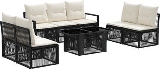 vidaXL Conjunto De Sof&aacute;s De Jard&iacute;n 8 Uds. Negro Y Blanco Crema Vidaxl