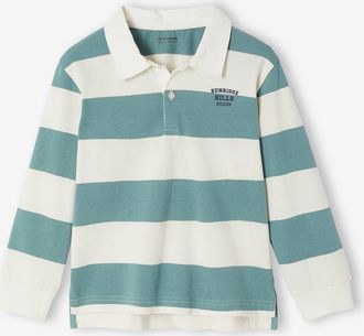 Vertbaudet Gestreiftes Jungen Poloshirt mit Kontrast-Kragen aqua