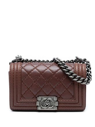 Chanel 2013-2014 Small Quilted Lambskin Wild Stitch Boy Flap crossbody bag - Brown