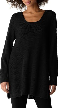 Eileen Fisher Organic Cotton Blend Scoop Neck Tunic Sweater in Black at Nordstrom, Size Small
