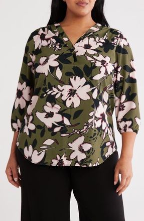 Jones New York Floral Print Tunic in Jasper Green Multi at Nordstrom, Size 3 X