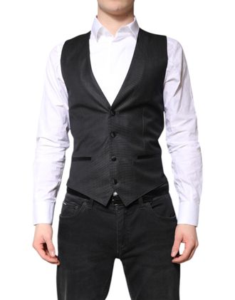 Dolce & Gabbana Black Wool Waistcoat Dress Formal Mens Vest