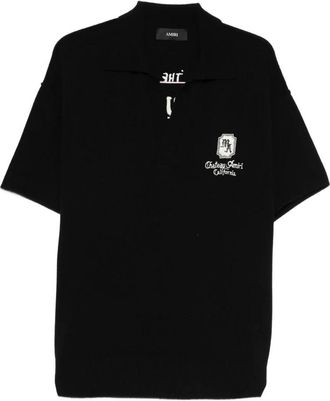 Amiri Polo shirt met logo-borduring - Heren - V-hals truien - Zwart - M - Wol - Truien & Vesten