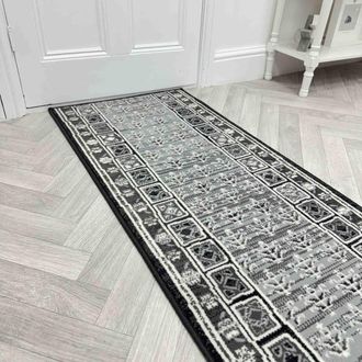 Runrug Hallway Carpet Runner Rug - Soft & Comfy, 9mm - Mayan in Dark Grey | Size: 60 cm x 390 cm