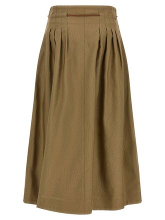 Max Mara High-Waist Pleated Cotton Skirt - Khaki