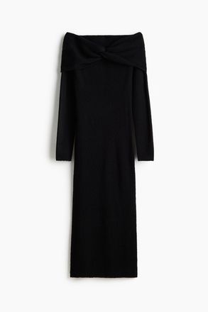 H&M Schulterfreies Kleid in Feinstrick - Schwarz