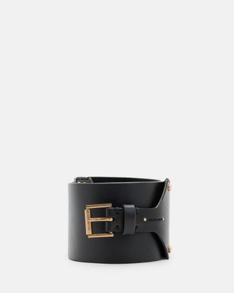 AllSaints Cow Leather Eden Leather Buckle Waist Belt, Size: XS