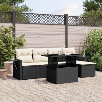 vidaXL Vidaxl - Set De Sof&aacute;s De Jard&iacute;n 6 Piezas Y Cojines Rat&aacute;n Sint&eacute;tico Negro