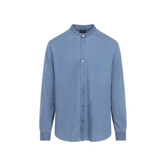 Giorgio Armani Light Blue Cotton Mandarin Collar Shirt