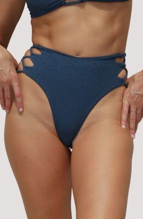 Stone Fox Swim Theo High Waist Bikini Bottoms in Azul Ripple at Nordstrom, Size X-Small