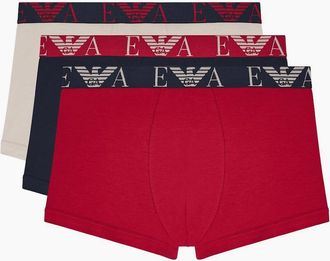 Emporio Armani Mens 3-Pack Navy/Beige/Red Boxer Trunks - Size: 37/36/32