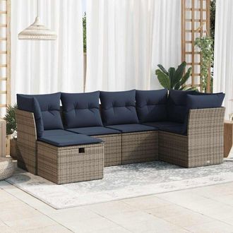 vidaXL Set De Muebles De Jard&iacute;n 6 Pzas Y Cojines Rat&aacute;n Sint&eacute;tico Gris Vidaxl