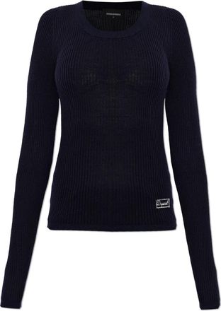 Dsquared2 Wool Turtleneck Top - Dames - Ronde hals truien - Blauw - M - Wol - Truien & Vesten