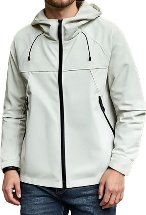 Generic Mens Lightweight Waterproof Softshell Jacket with Removable Hood Quilted Jackets Windproof Waterproof Hooded Jacket Plus Size Lightweight Trench Coats