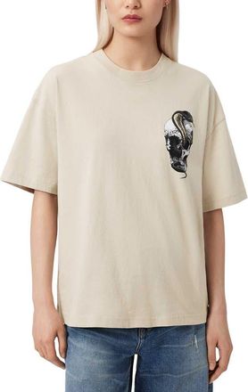 AllSaints Snakehead Etta Cotton Graphic T-Shirt in Almond White at Nordstrom, Size Medium