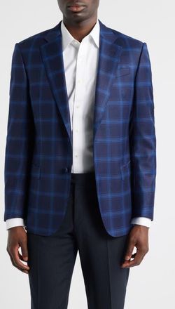 Emporio Armani Navy Windowpane Check Virgin Wool Sport Coat at Nordstrom, Size 42 Us