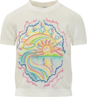 Casablanca Rondhals Gebreid T-shirt - Dames - Ronde hals truien - Wit - S - Truien & Vesten