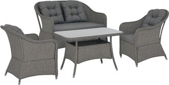 OUTSUNNY 4 PCS Rattan Garden Furniture - Padded Cushions Conversation Sofa Set | TJ Hughes