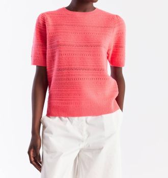 Brodie Textured Taylor Cashmere Tee In Flamingo