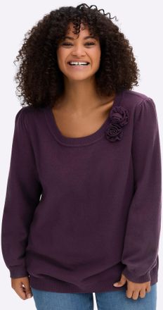 Sheego Strickpullover SHEEGO Pullover, Damen, Gr. 44/46, aubergine, 50% Viskose, 28% Polyester, 22% Polyamid, unifarben, Pullover Strickpullover