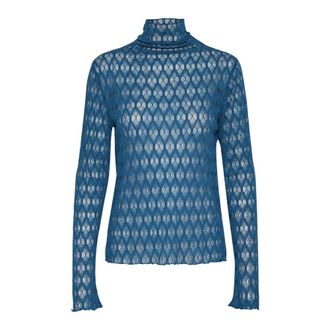 Saint Tropez Kanten Hoge Hals Blouse - Dames - Coltruien - Blauw - XS - Truien & Vesten