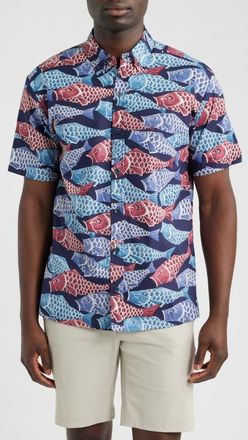 Kahala Upstream Short Sleeve Cotton Button-Down Shirt in Midnight at Nordstrom, Size Xx-Large