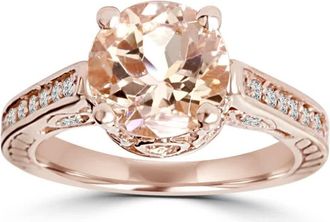 Pompeii3 2 Carat Morganite & Diamond Vintage Engagement Ring 14K Rose Gold Size Selectable