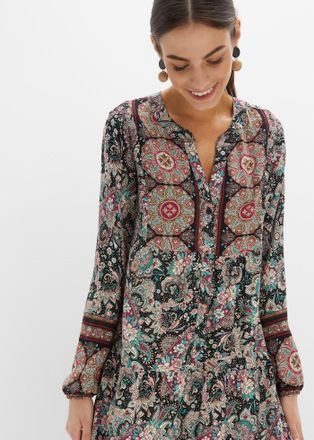 Bonprix Tunikakleid BONPRIX, Damen, Gr. 36, K-Gr, schwarz bedruckt (l&auml;nge: kurz), Web, Obermaterial: 100% Viskose, A-Linie, Kleider Tunikakleid, f&uuml;r Festivals