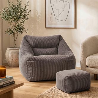 Icon Brand Bean Bag Armchair & Footstool Jumbo Cord Bundle in Charcoal