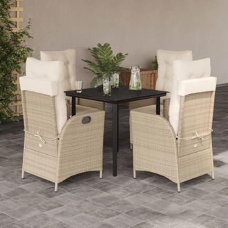 vidaXL Set Comedor De Jard&iacute;n 5 Pzas Con Cojines Rat&aacute;n Sint&eacute;tico Beige Vidaxl