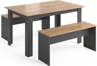 Vicco Set di tavoli da pranzo Sentio, Antracite, 90 x 140 cm con 2 panche