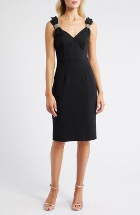 Eliza J V-Neck Embellished Bow Sheath Dress in Black at Nordstrom Rack, Size 12