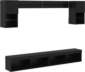 vidaXL Unidades De Tv De Pared Con Led Con Led 6 Pcs Roble Negro Vidaxl