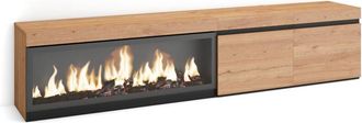 Skraut Home Skraut Home - Mueble Tv, Televisi&oacute;n, Muebles De Sal&oacute;n, Almacenaje, 210, Para Tv Hasta 80, Chimenea El&eacute;ctrica Xxl, Estilo Moderno, Roble Y Negro